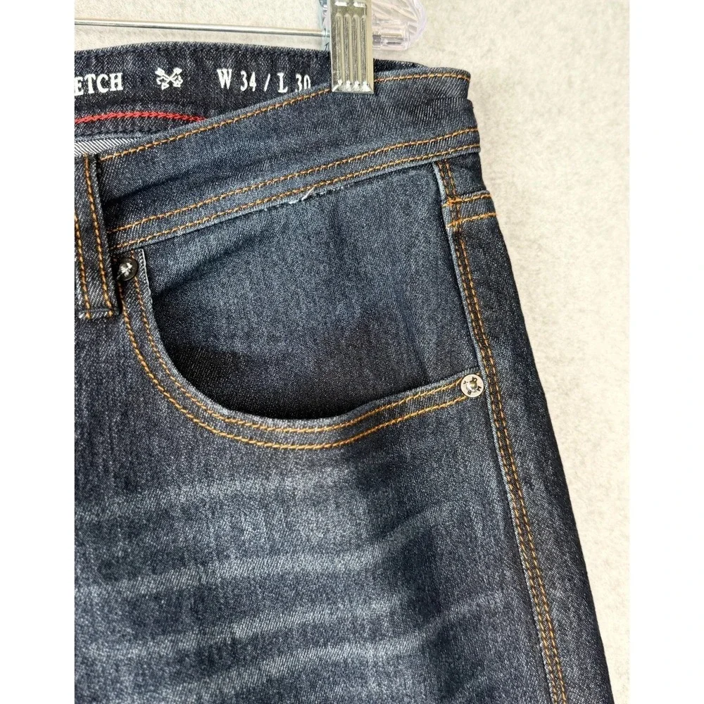 MBX Mens Slim Stretch Jeans W34 L30 Dark Blue Denim 5 Pocket
